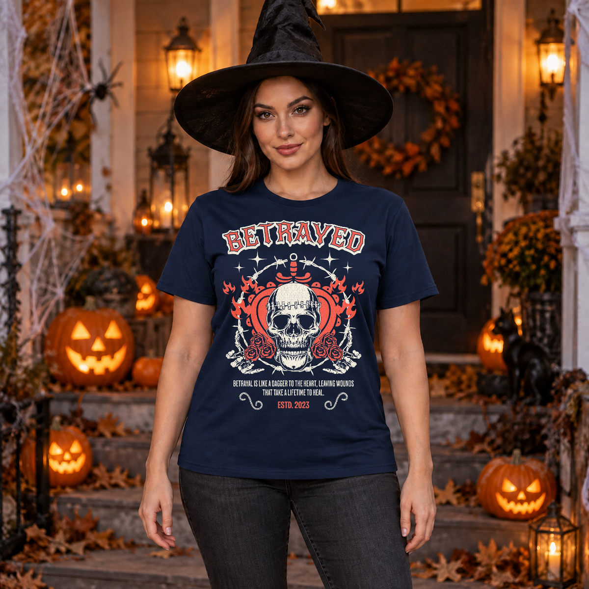 Betrayed T-Shirt – Dark Editorial Graphic Design Graphic Tee - Color: navy