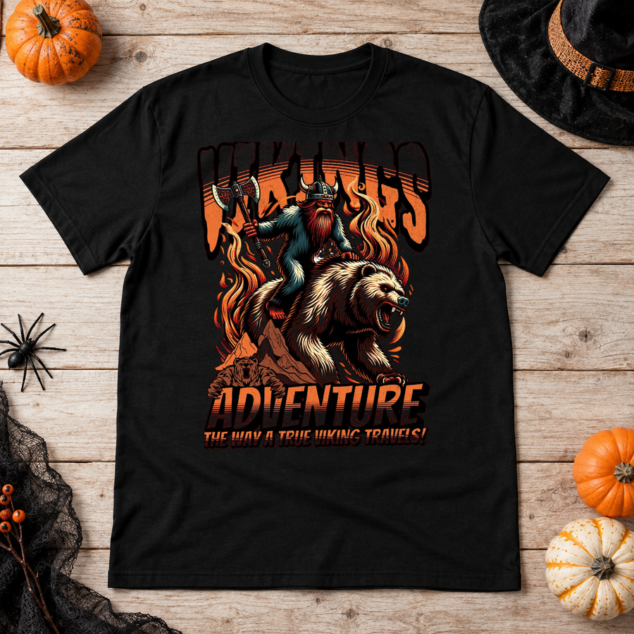 Bigfoot Viking Adventure Grizzly Bear Travel T-Shirt – Animal Streetwear Graphic Graphic Tee - Color: black