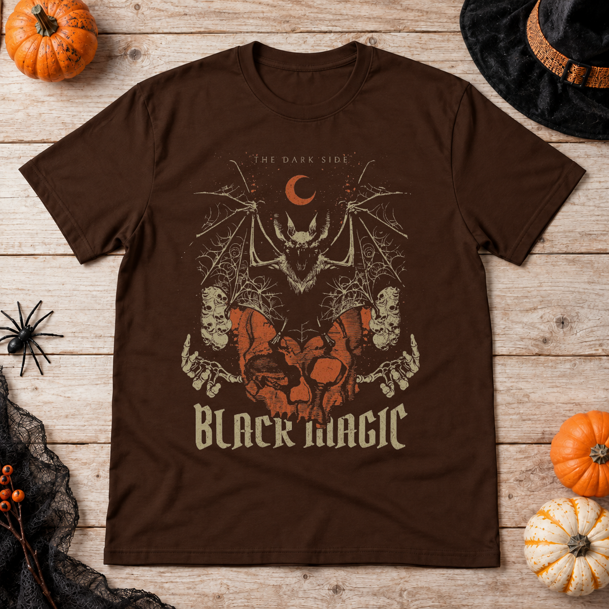 Black Magic T-Shirt – Dark Editorial Graphic Design Graphic Tee - Color: chocolate