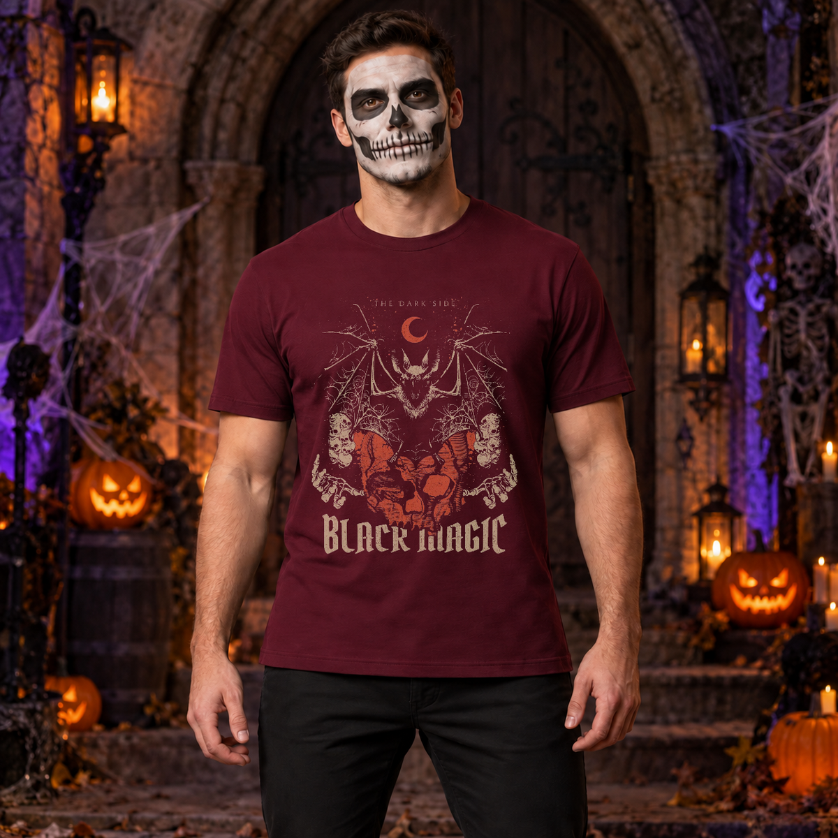 Black Magic T-Shirt – Dark Editorial Graphic Design Graphic Tee - Color: maroon