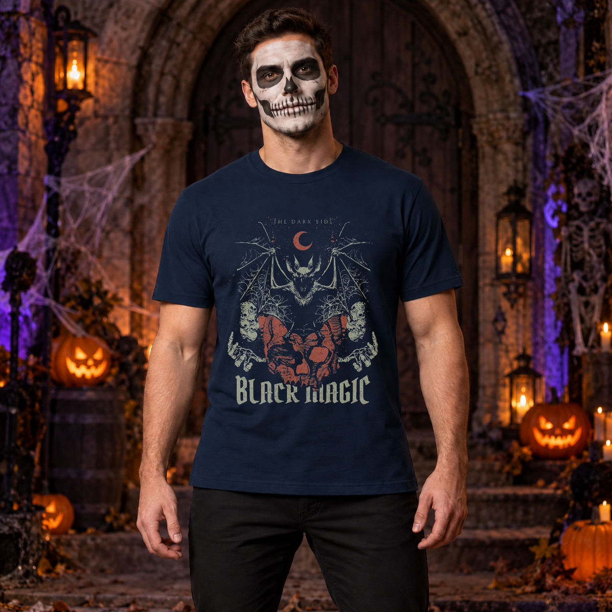 Black Magic T-Shirt – Dark Editorial Graphic Design Graphic Tee - Color: navy