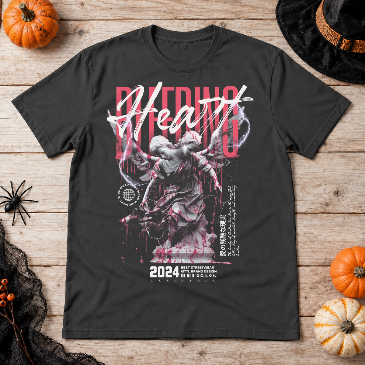 Bleeding Heart T-Shirt – Dark Editorial Graphic Design Graphic Tee - Color: charcoal