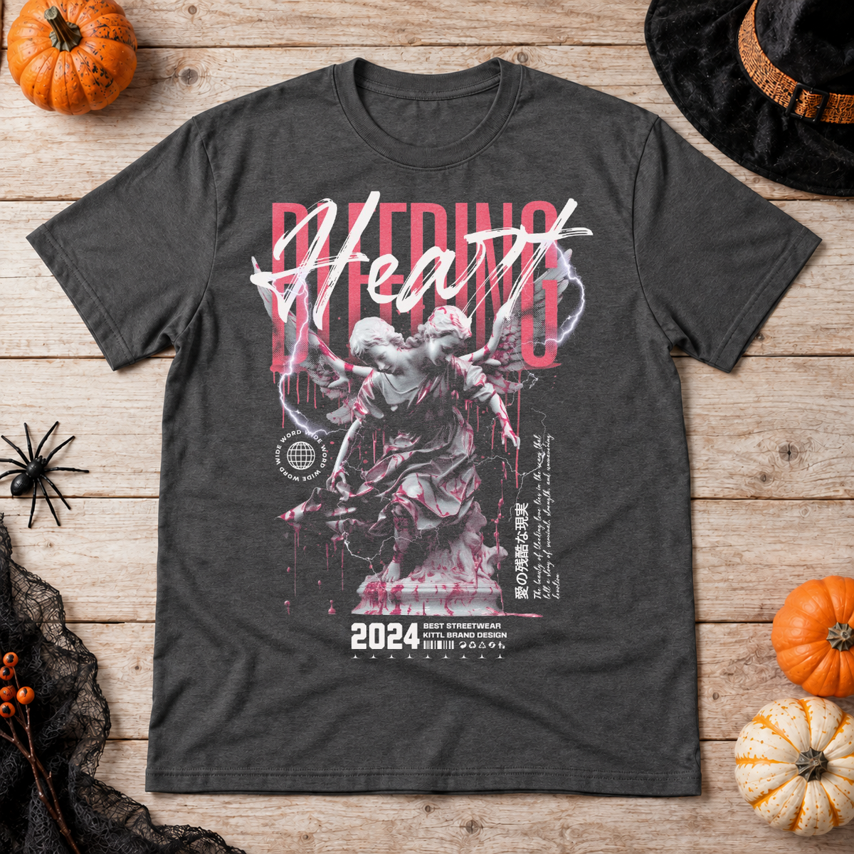 Bleeding Heart T-Shirt – Dark Editorial Graphic Design Graphic Tee - Color: dark heather