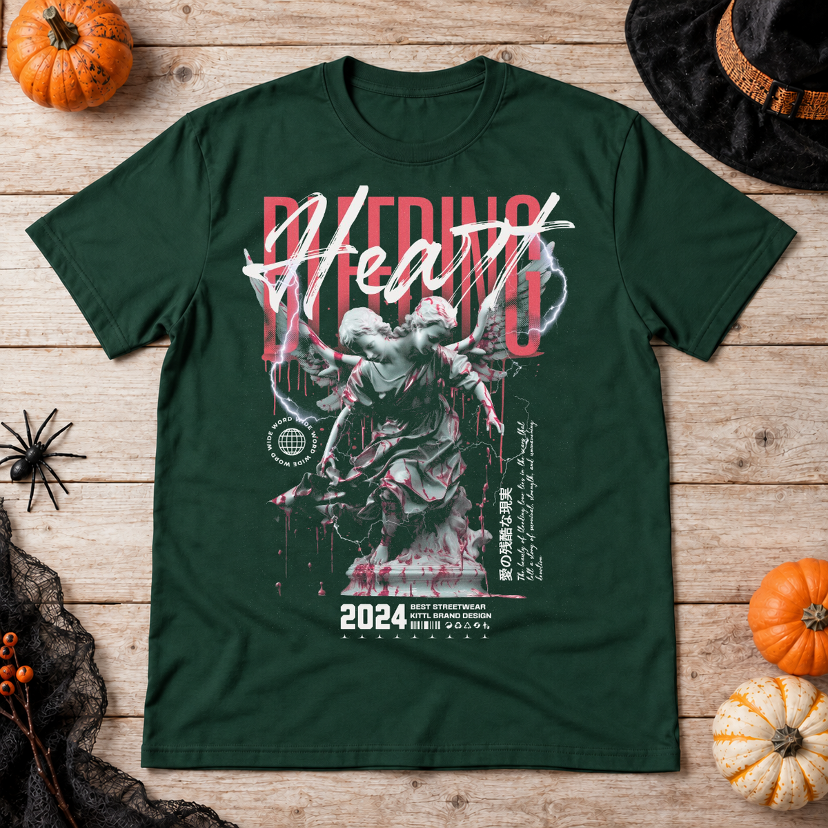 Bleeding Heart T-Shirt – Dark Editorial Graphic Design Graphic Tee - Color: forest green