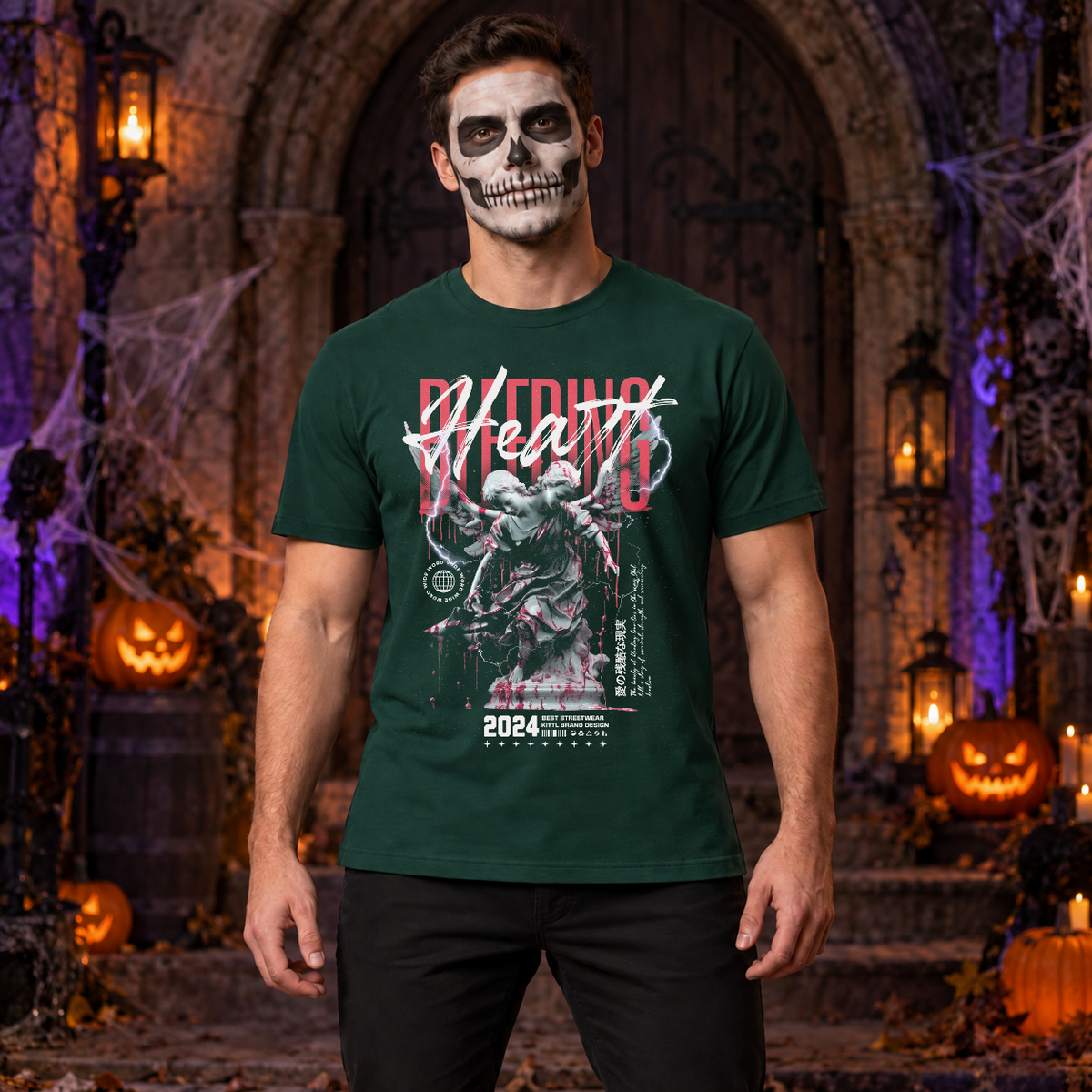 Bleeding Heart T-Shirt – Dark Editorial Graphic Design Graphic Tee - Color: forest green