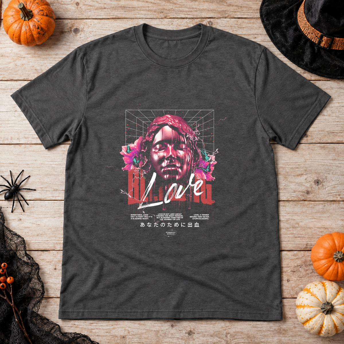 Bleeding Love T-Shirt – Dark Editorial Graphic Design Graphic Tee - Color: dark heather