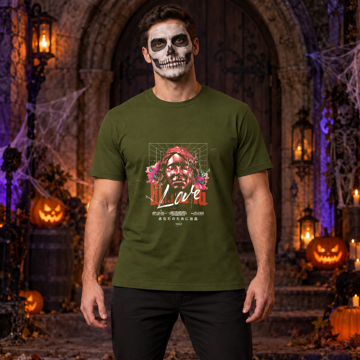 Bleeding Love T-Shirt – Dark Editorial Graphic Design Graphic Tee - Color: military green