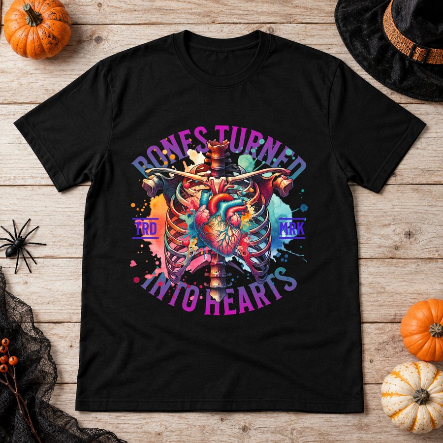 Bones Turned Into Hearts T-Shirt – Skull & Reaper Gothic Graphic Graphic Tee - Color: black