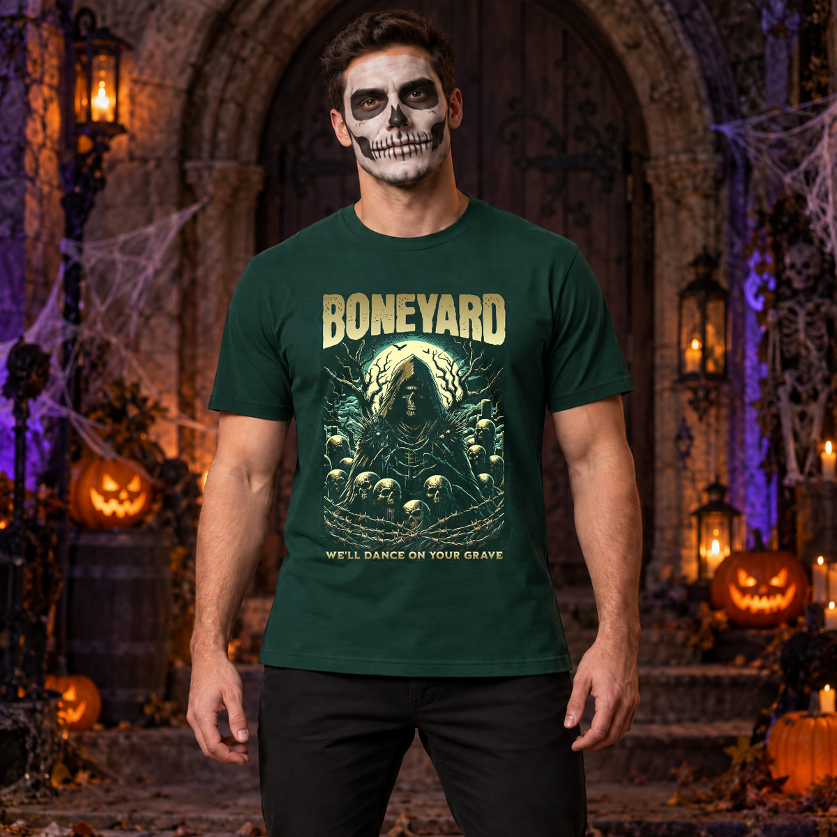 Boneyard T-Shirt – Dark Editorial Graphic Design Graphic Tee - Color: forest green
