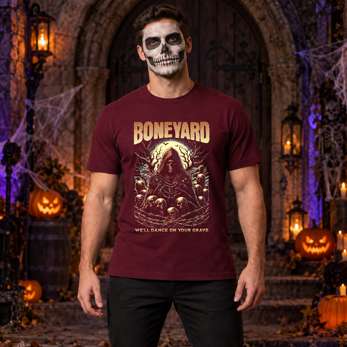 Boneyard T-Shirt – Dark Editorial Graphic Design Graphic Tee - Color: maroon