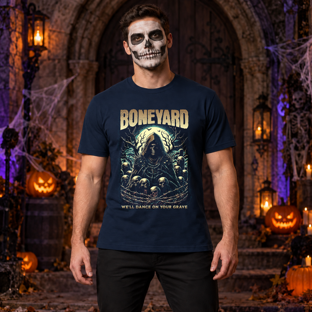 Boneyard T-Shirt – Dark Editorial Graphic Design Graphic Tee - Color: navy