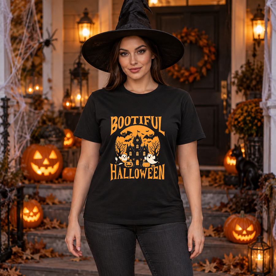 Boo Beautiful Halloween Cute Night Ghost T-Shirt – Skull & Reaper Gothic Graphic Graphic Tee - Color: black