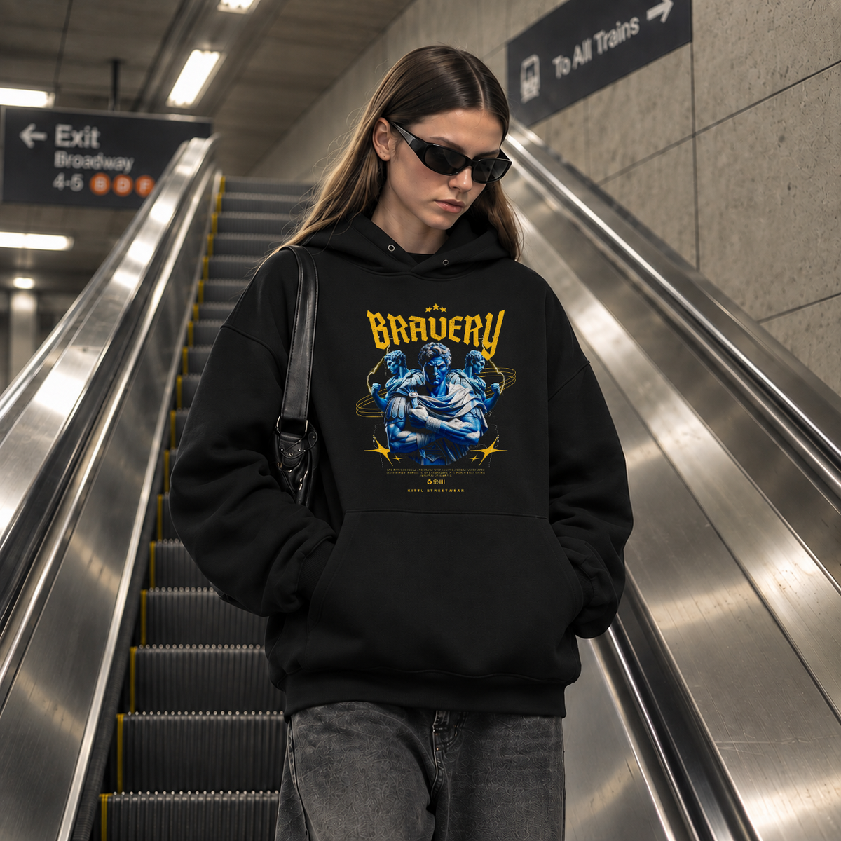 Bravery Warrior Statue Hoodie – Dark Art / Renaissance Aesthetic Graphic Hoodie - Color: black