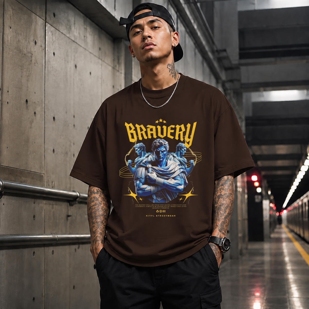 Bravery Warrior Statue T-Shirt – Dark Art / Renaissance Aesthetic Graphic Tee - Color: Dark Chocolate
