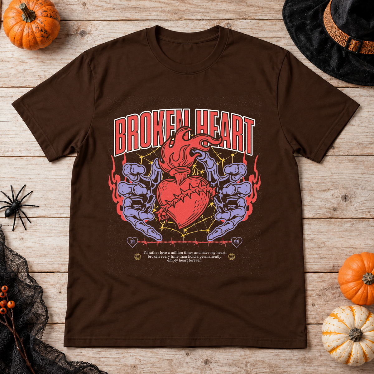 Broken Heart T-Shirt – Dark Editorial Graphic Design Graphic Tee - Color: chocolate