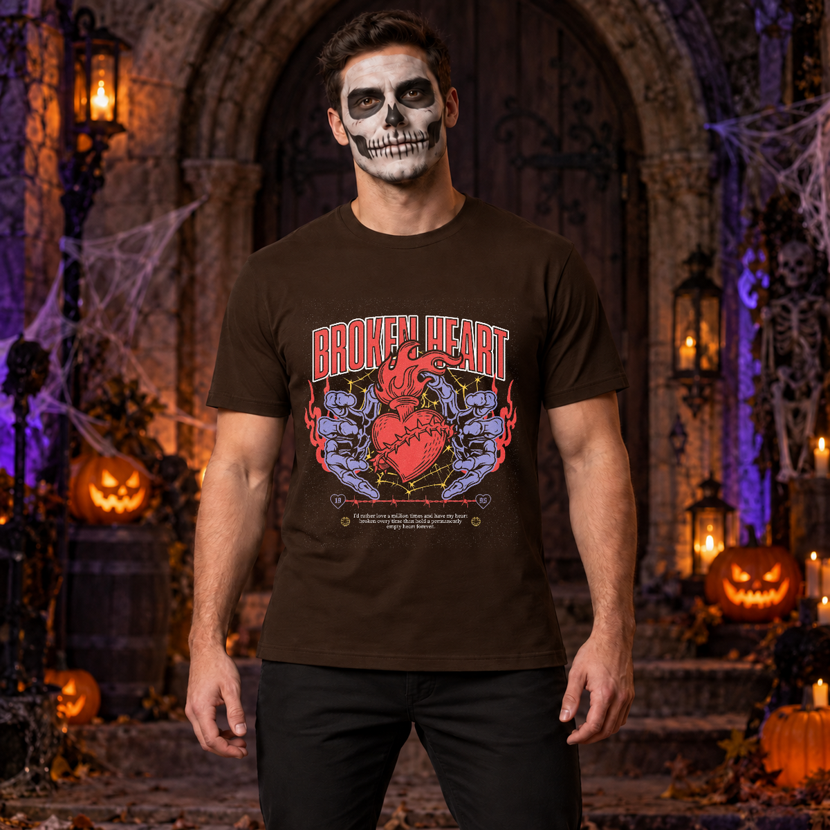 Broken Heart T-Shirt – Dark Editorial Graphic Design Graphic Tee - Color: chocolate