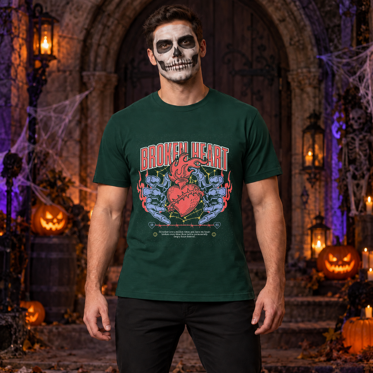 Broken Heart T-Shirt – Dark Editorial Graphic Design Graphic Tee - Color: forest green