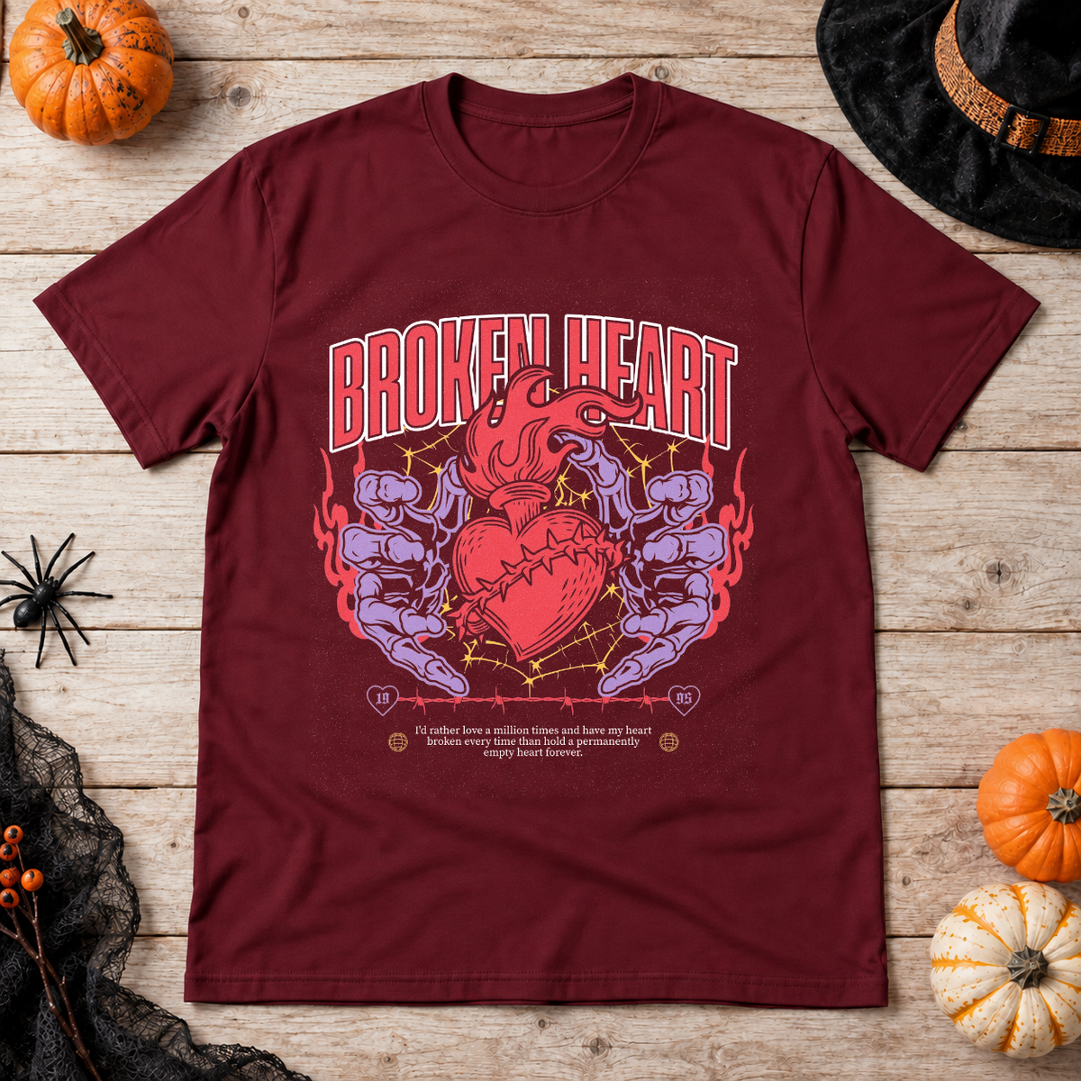 Broken Heart T-Shirt – Dark Editorial Graphic Design Graphic Tee - Color: maroon