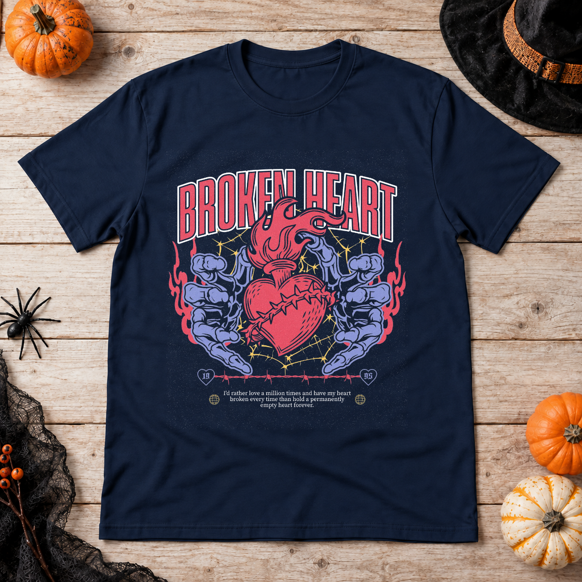 Broken Heart T-Shirt – Dark Editorial Graphic Design Graphic Tee - Color: navy