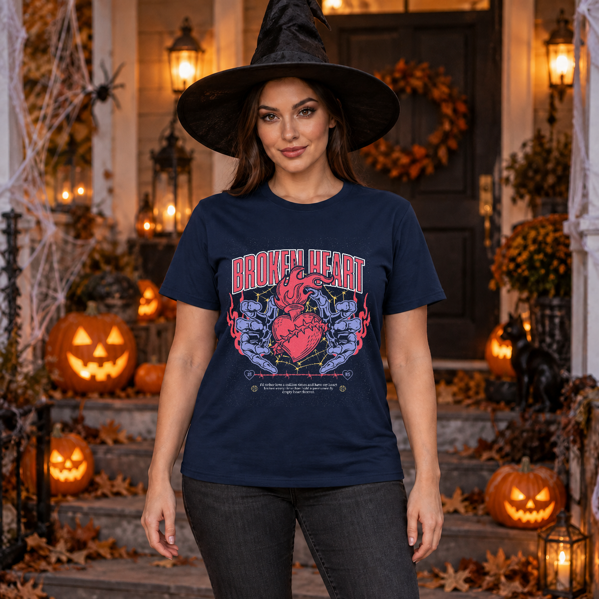 Broken Heart T-Shirt – Dark Editorial Graphic Design Graphic Tee - Color: navy