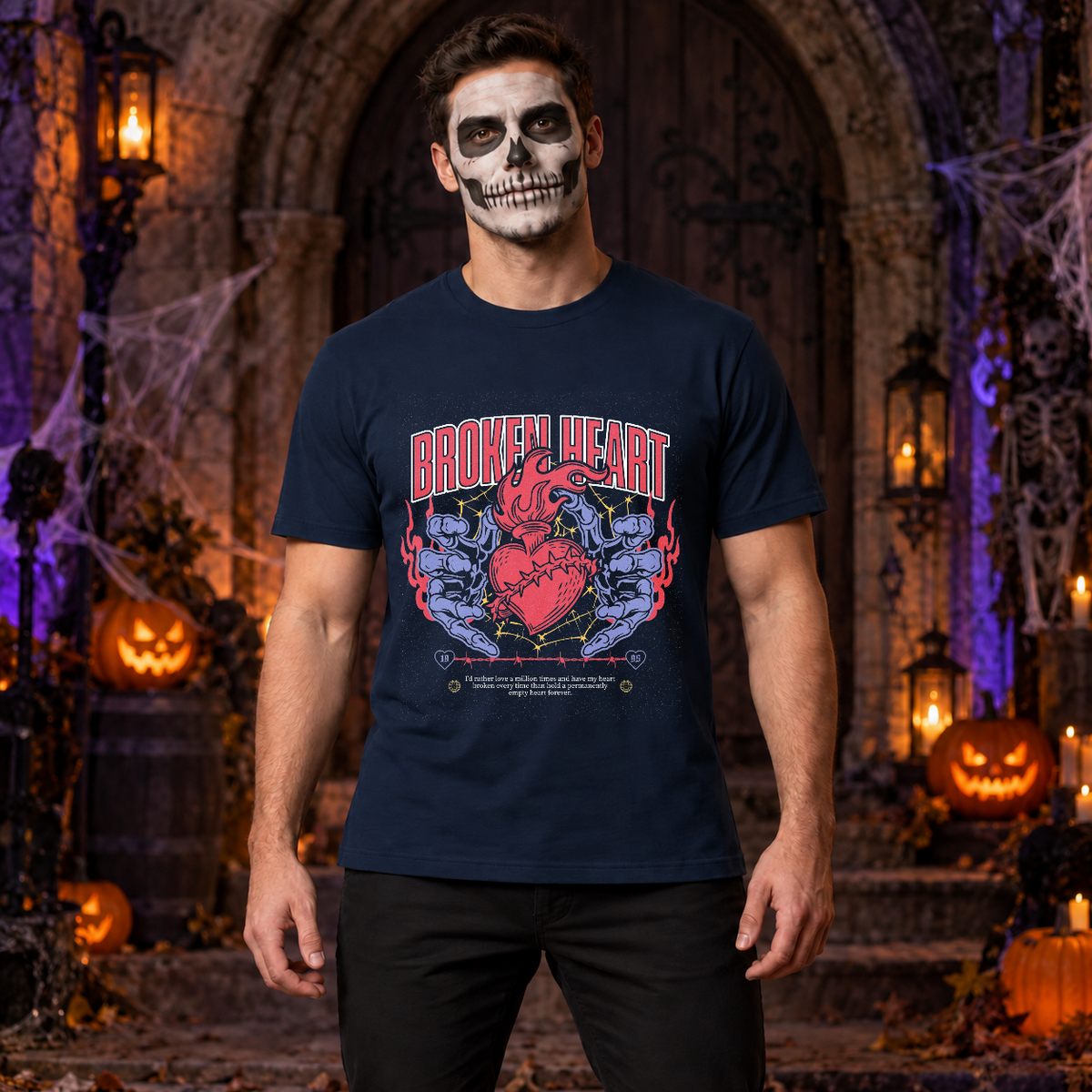 Broken Heart T-Shirt – Dark Editorial Graphic Design Graphic Tee - Color: navy