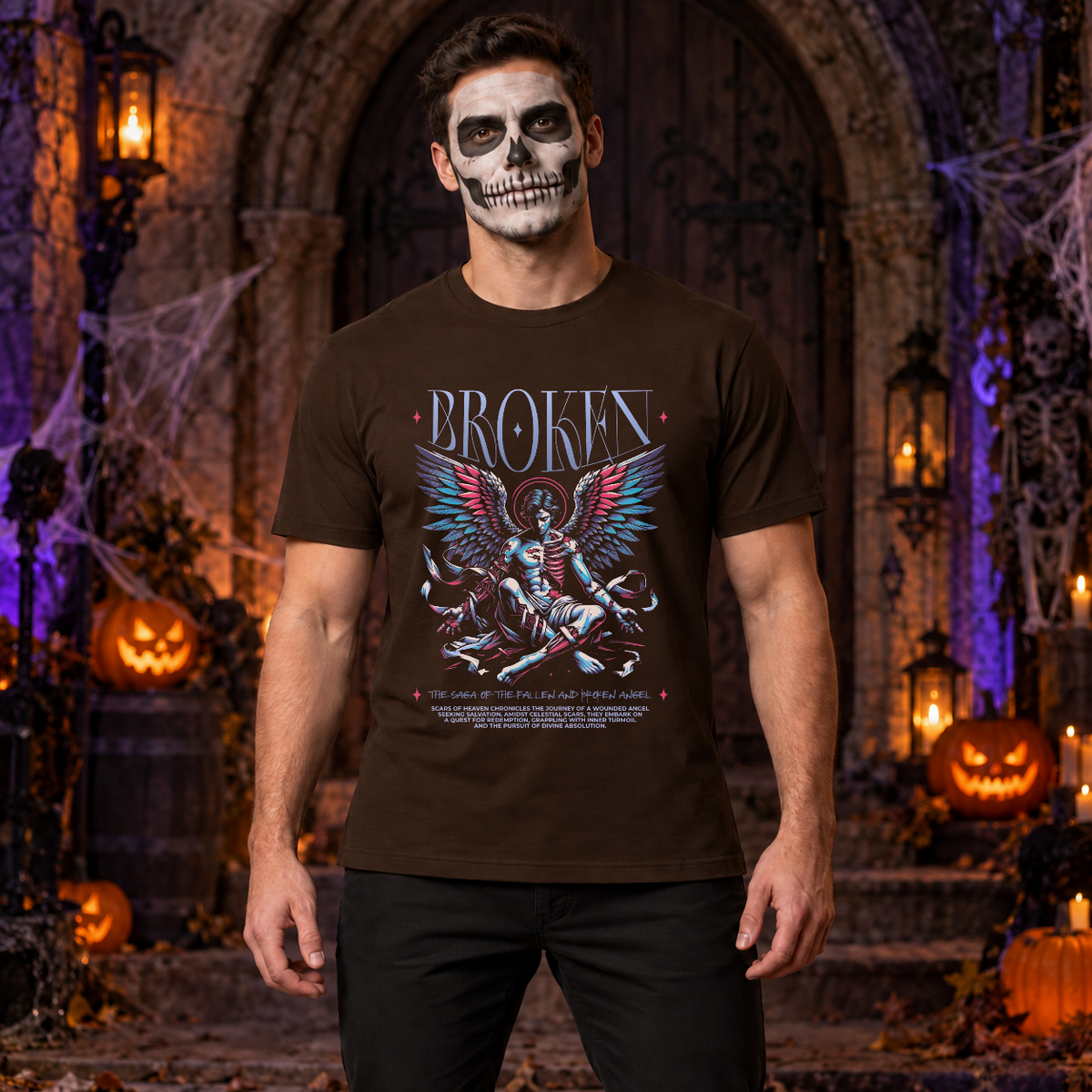 Broken T-Shirt – Dark Editorial Graphic Design Graphic Tee - Color: chocolate
