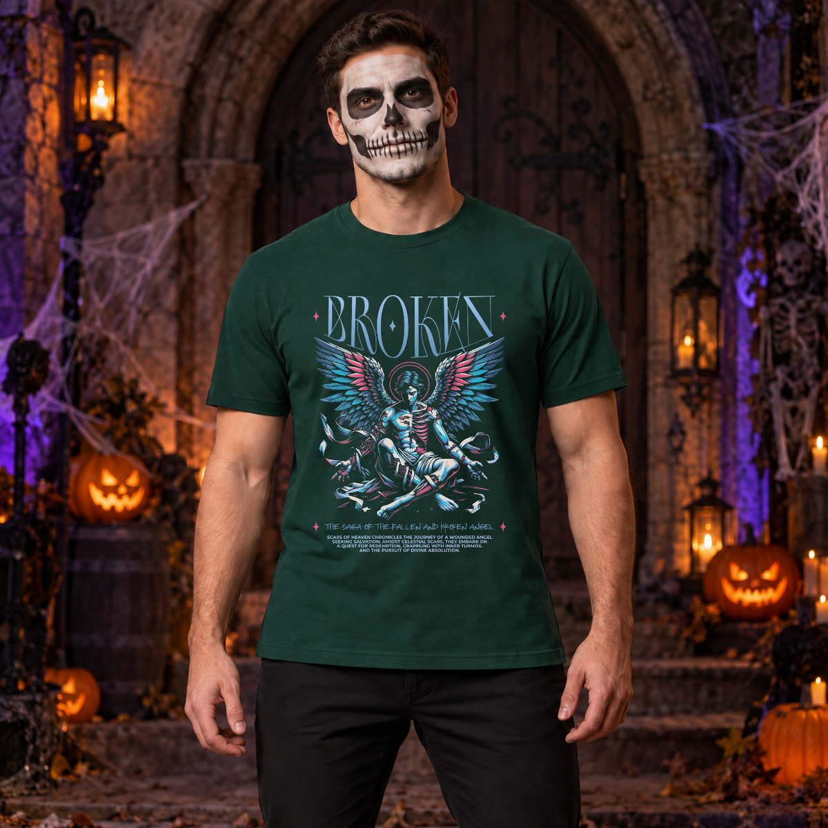 Broken T-Shirt – Dark Editorial Graphic Design Graphic Tee - Color: forest green