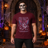 Broken T-Shirt – Dark Editorial Graphic Design Graphic Tee - Color: maroon