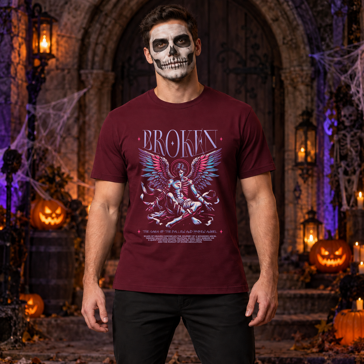 Broken T-Shirt – Dark Editorial Graphic Design Graphic Tee - Color: maroon