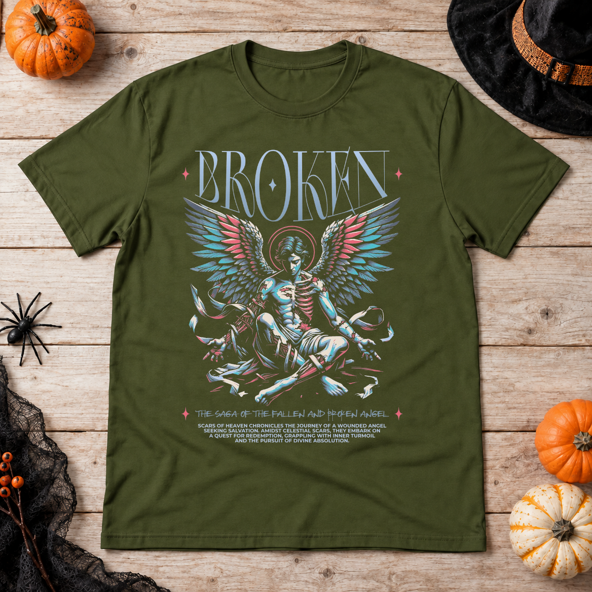 Broken T-Shirt – Dark Editorial Graphic Design Graphic Tee - Color: military green