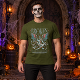 Broken T-Shirt – Dark Editorial Graphic Design Graphic Tee - Color: military green