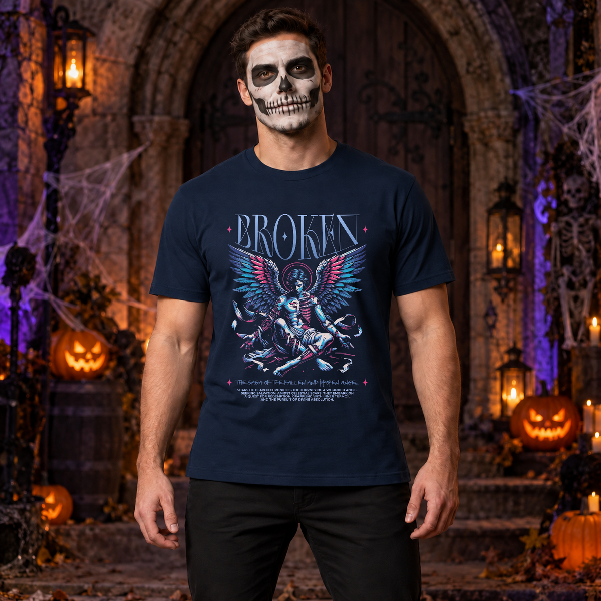 Broken T-Shirt – Dark Editorial Graphic Design Graphic Tee - Color: navy