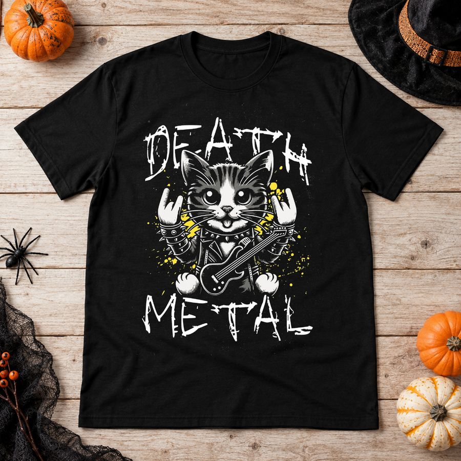 Cat Death Metal Cute T-Shirt – Skull & Reaper Gothic Graphic Graphic Tee - Color: black