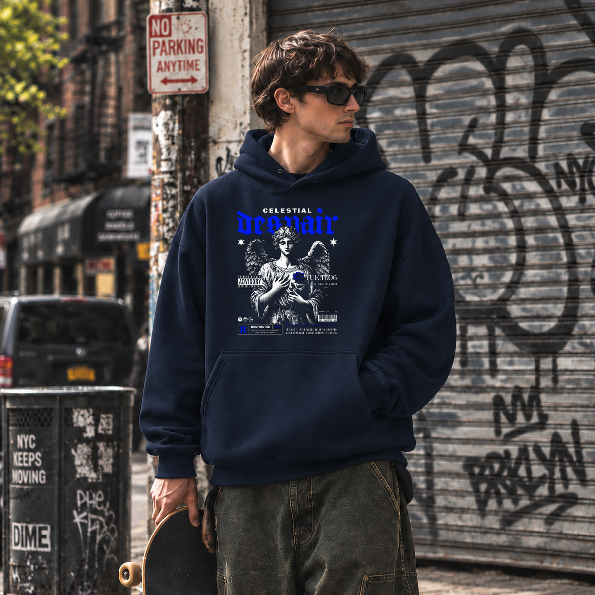 Celestial Despair Hoodie – Dark Editorial / Gothic Streetwear Hoodie - Color: navy