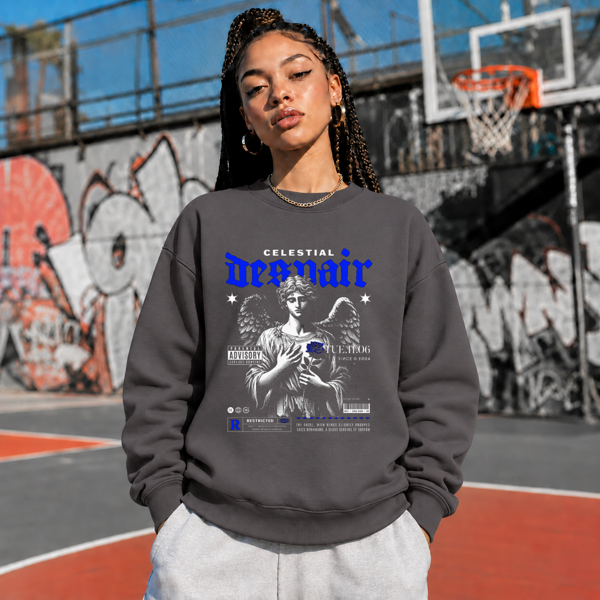 Celestial Despair Sweatshirt – Dark Editorial / Gothic Streetwear Sweatshirt - Color: charcoal