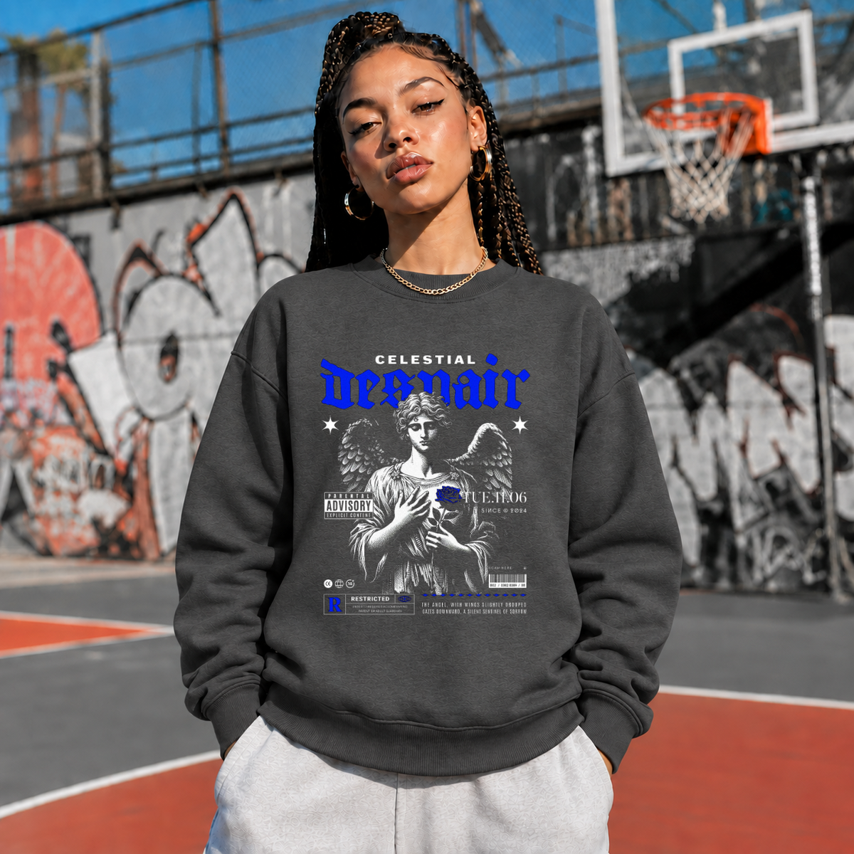 Celestial Despair Sweatshirt – Dark Editorial / Gothic Streetwear Sweatshirt - Color: dark heather