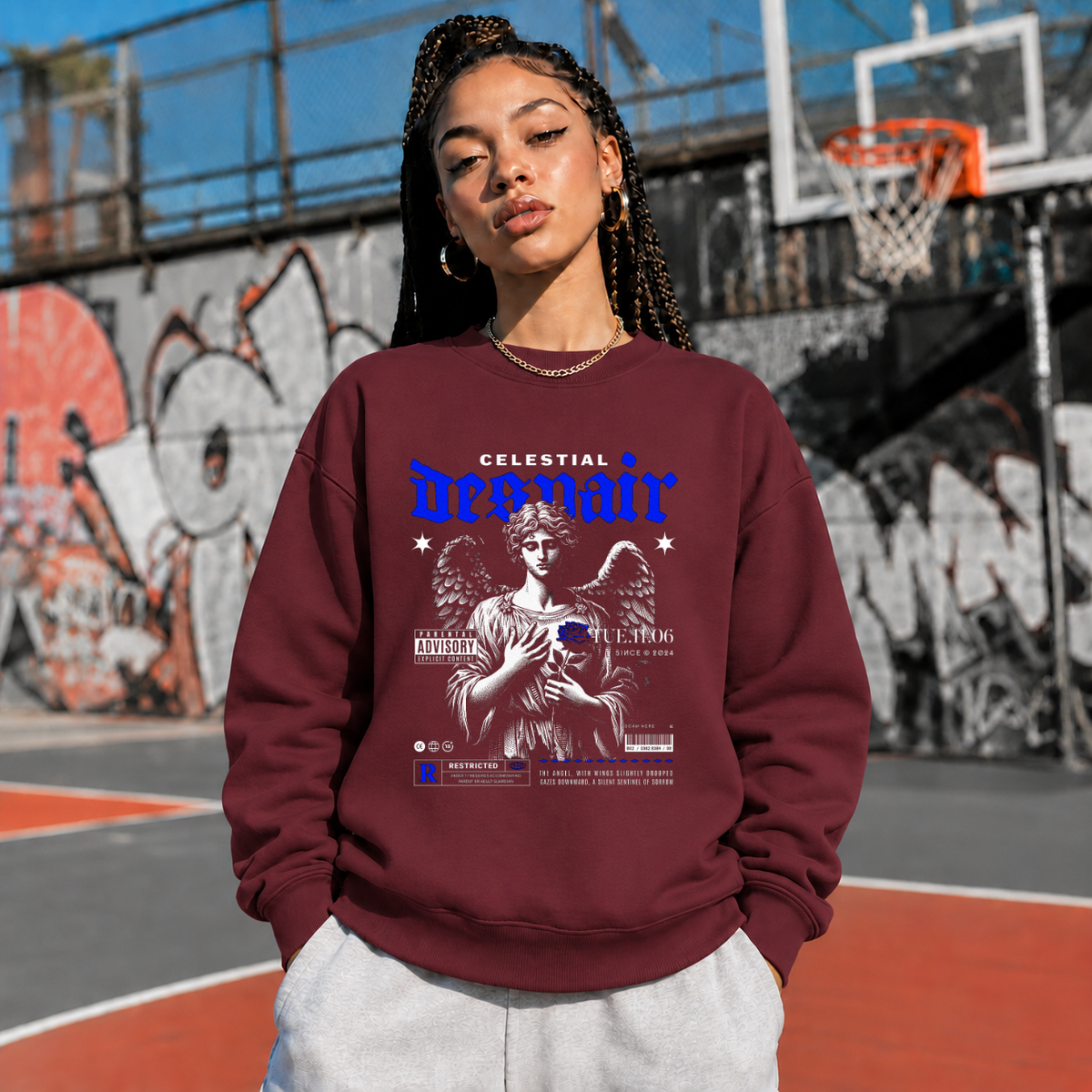 Celestial Despair Sweatshirt – Dark Editorial / Gothic Streetwear Sweatshirt - Color: maroon