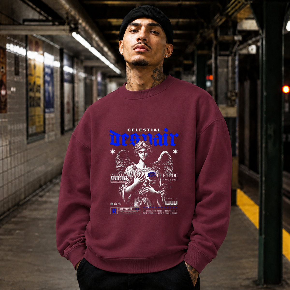Celestial Despair Sweatshirt – Dark Editorial / Gothic Streetwear Sweatshirt - Color: maroon