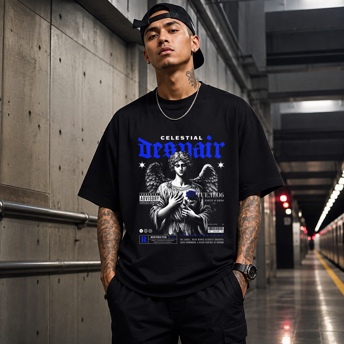 Celestial Despair T-Shirt – Dark Editorial / Gothic Streetwear Tee - Color: Black