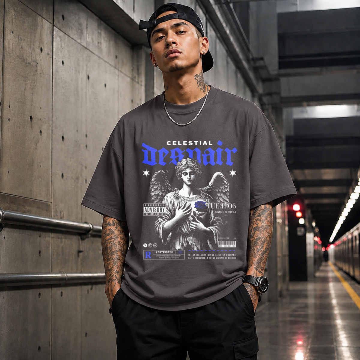 Celestial Despair T-Shirt – Dark Editorial / Gothic Streetwear Tee - Color: Charcoal