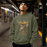Celestial Relential Angel Sweatshirt – Dark Art / Renaissance Aesthetic Graphic Sweatshirt - Color: military green