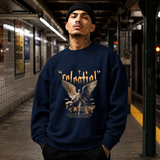 Celestial Relential Angel Sweatshirt – Dark Art / Renaissance Aesthetic Graphic Sweatshirt - Color: navy