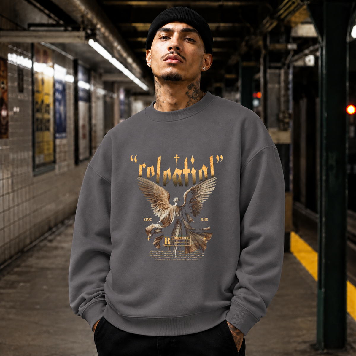 Celestial Relential Angel T-Shirt – Dark Art / Renaissance Aesthetic Graphic Tee - Color: charcoal