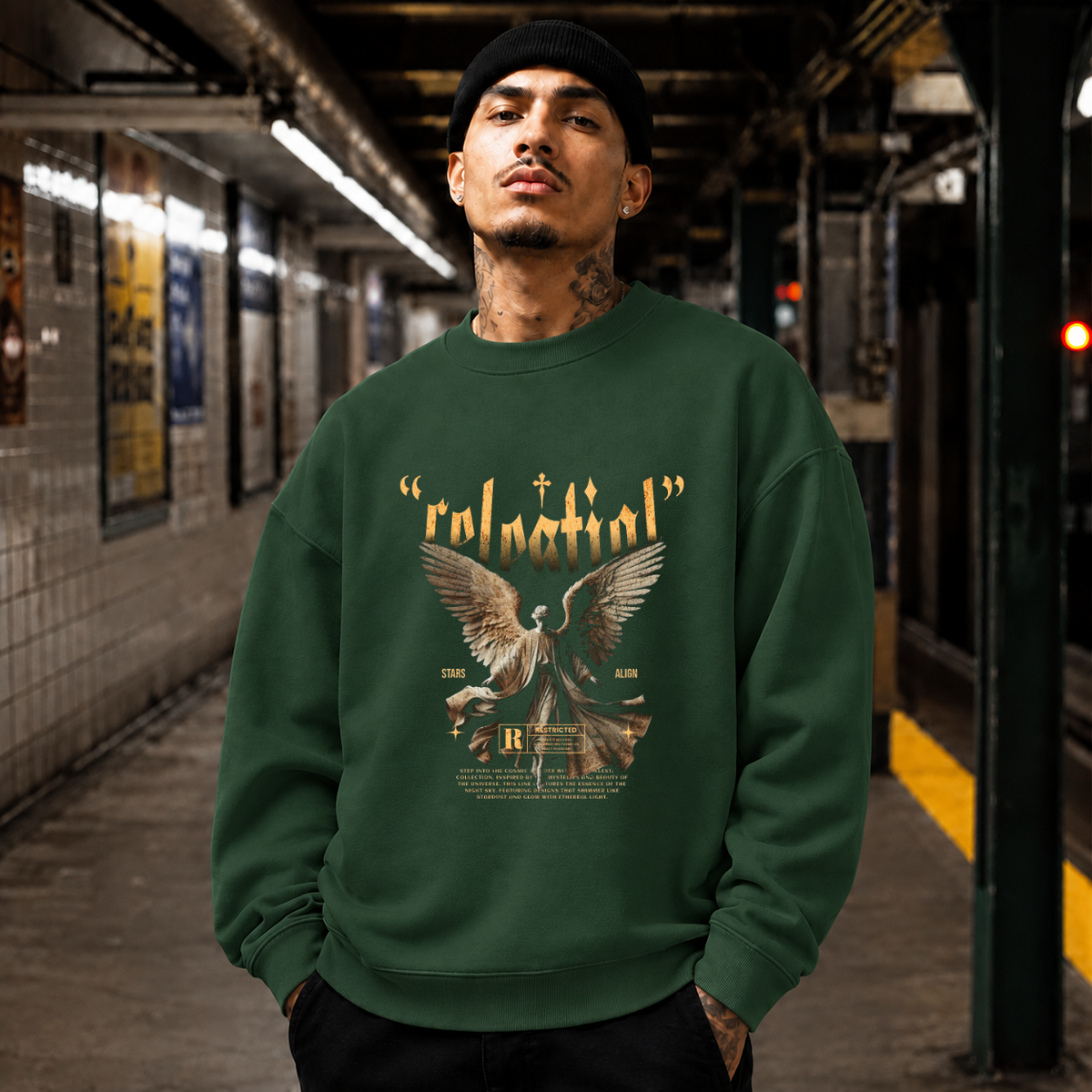 Celestial Relential Angel T-Shirt – Dark Art / Renaissance Aesthetic Graphic Tee - Color: forest green
