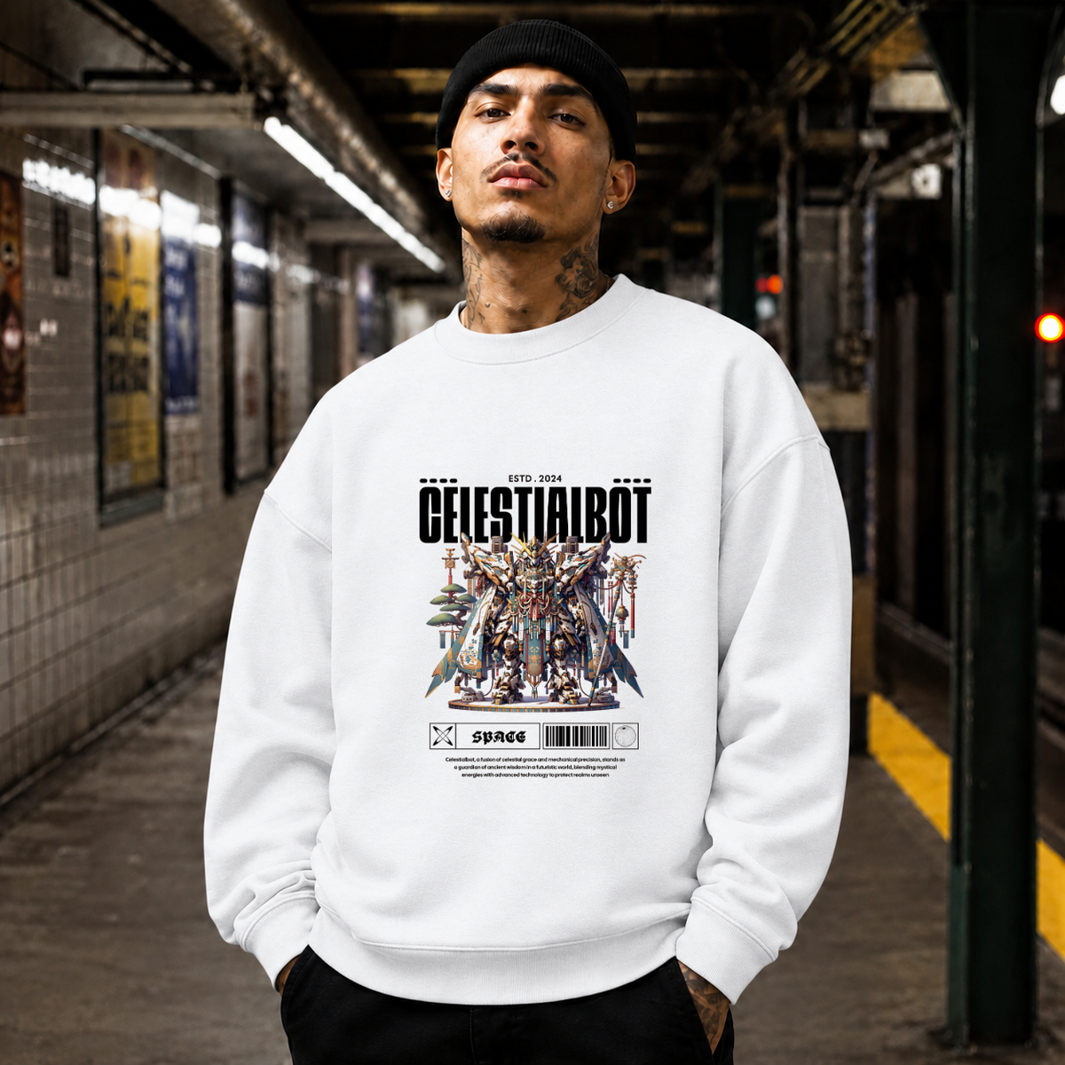Celestialbot Ancient Armor Robot Sweatshirt – Contemporary Gothic Graphic Design Sweatshirt - Color: ash