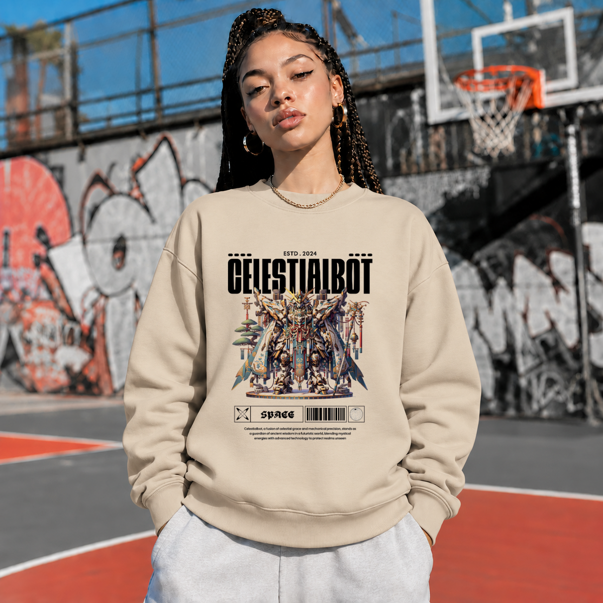 Celestialbot Ancient Armor Robot T-Shirt – Contemporary Gothic Graphic Design Tee - Color: sand