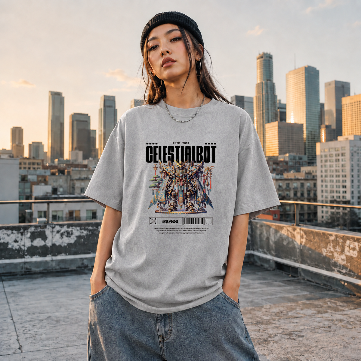 Celestialbot Ancient Armor Robot T-Shirt – Contemporary Gothic Graphic Design Tee - Color: sport grey