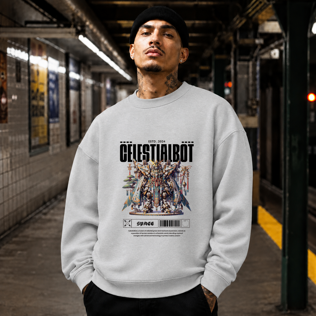 Celestialbot Ancient Armor Robot T-Shirt – Contemporary Gothic Graphic Design Tee - Color: sport grey