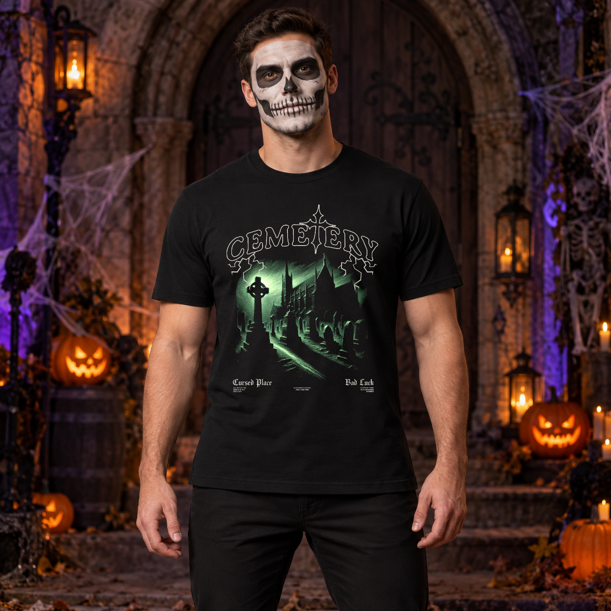 Cemetery T-Shirt – Classic Halloween Graphic Design Graphic Tee - Color: black
