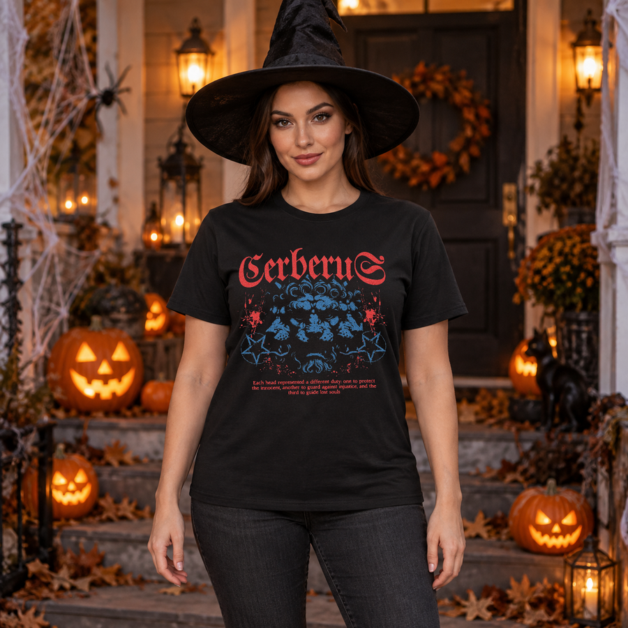 Cerberus T-Shirt – Skull & Reaper Gothic Graphic Graphic Tee - Color: black